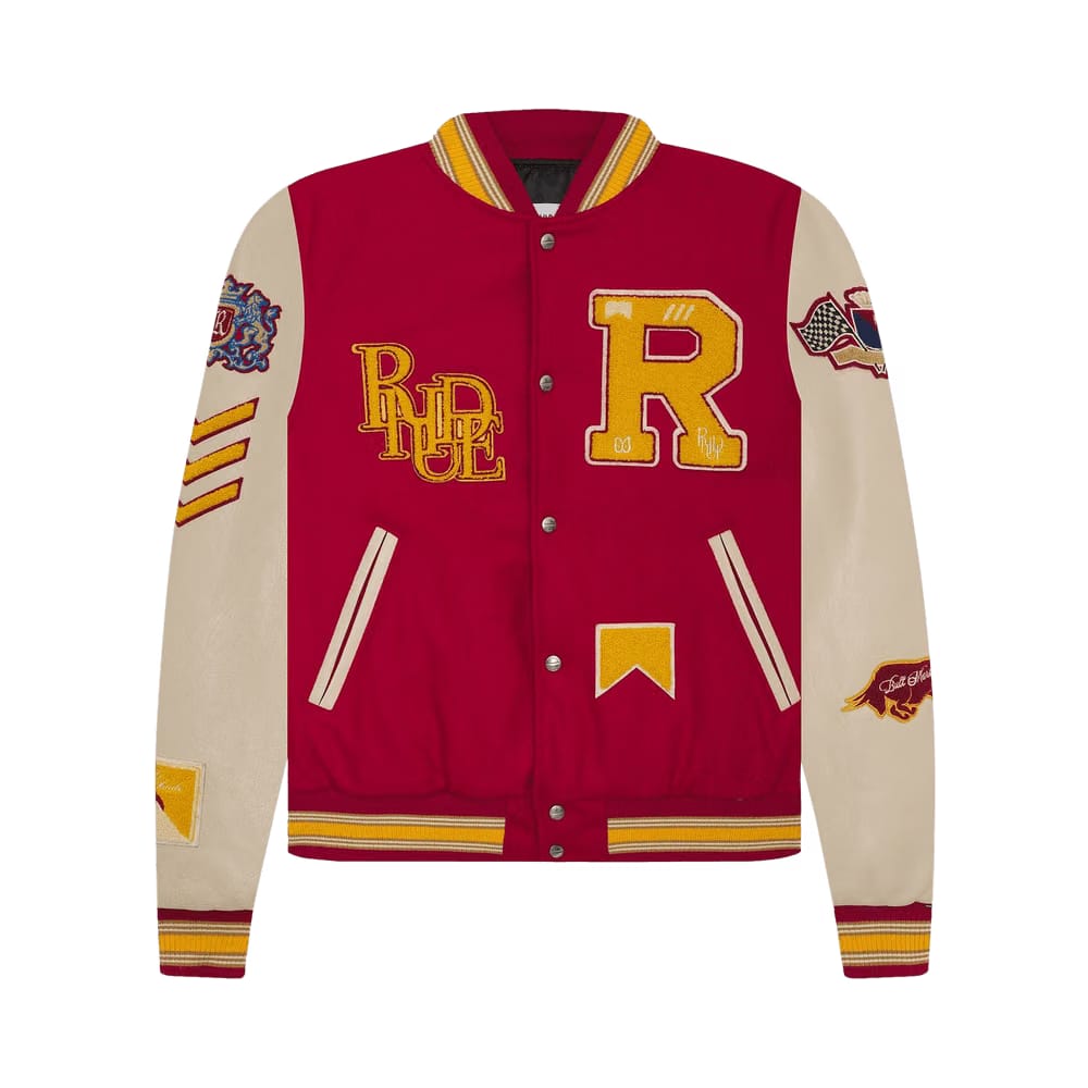 Rhude Bull Market Varsity Jacket Red/Creme