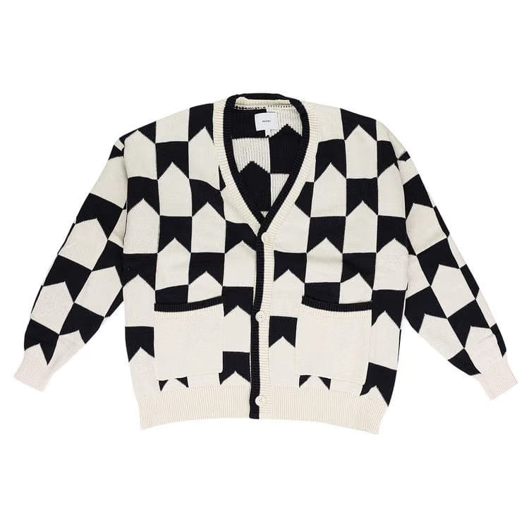 Rhude Chevron Checkered Knit Cardigan Black/Cream