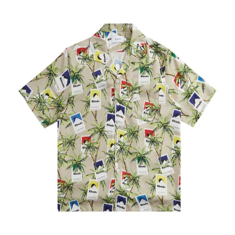 Rhude Cigarette Print Button Up Taupe/Multicolor