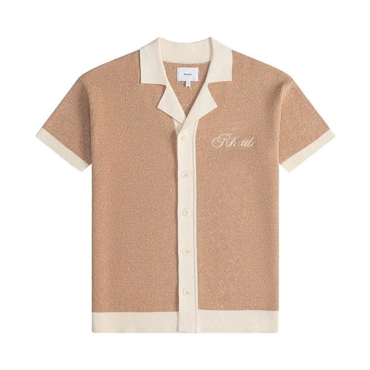 Rhude Contrast Knit Button-Up Polo Brown