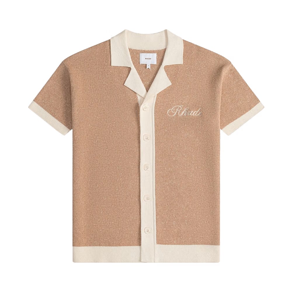 Rhude Contrast Knit Button-Up Polo Brown