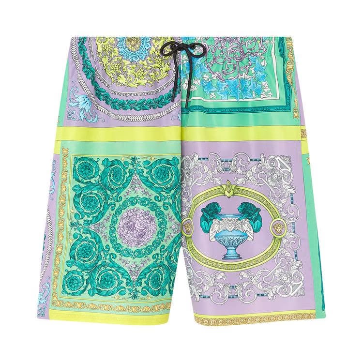 Versace Barocco Mosaic Print Swim Shorts Lilac/Green Water