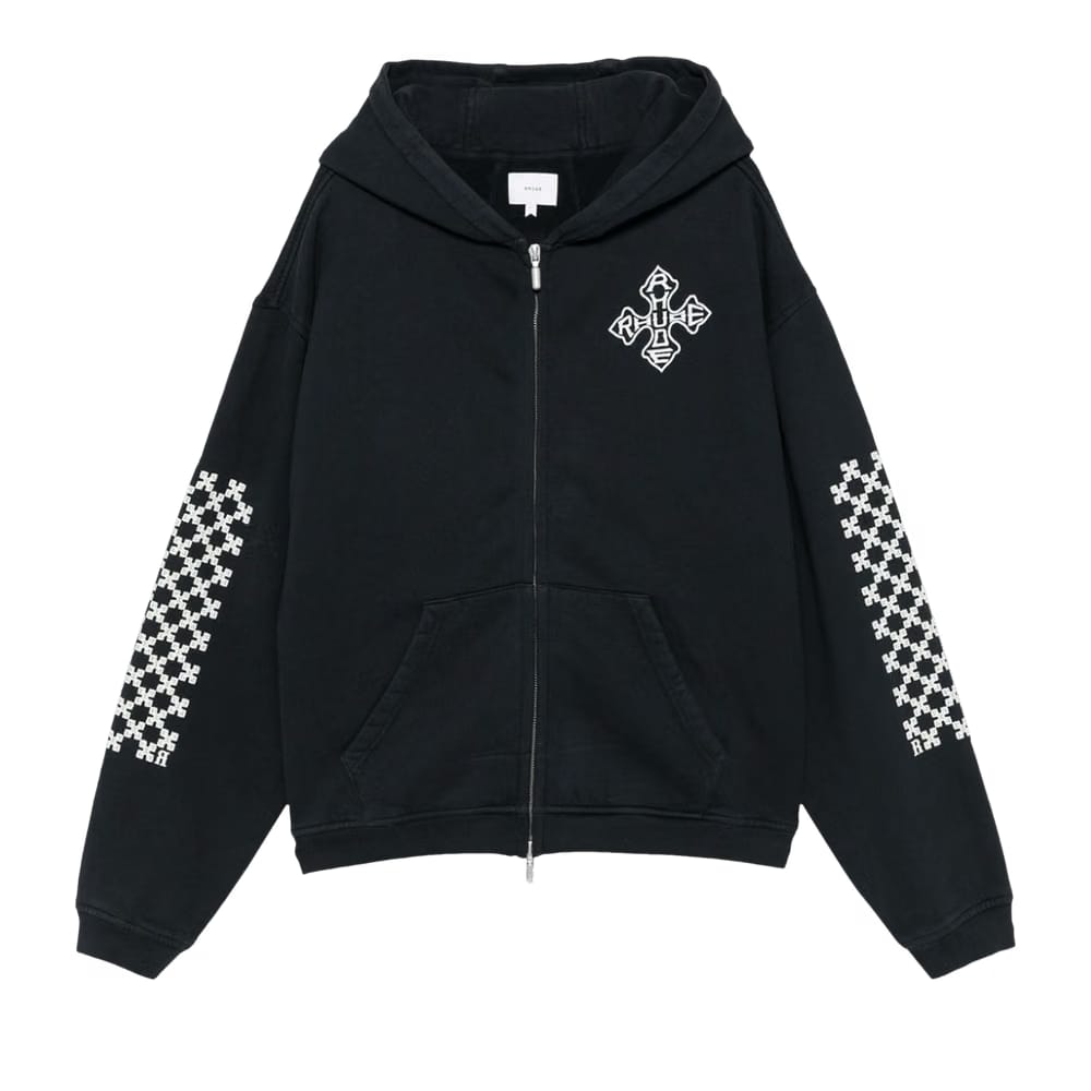 Rhude Cross Logo Zip Up Hoodie Vintage Black