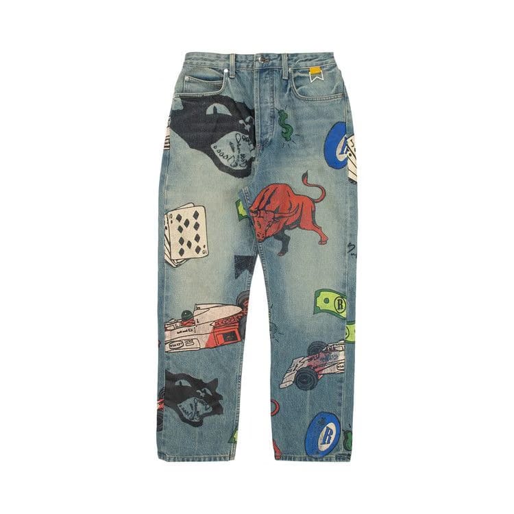 Rhude Doodle Print Denim Indigo