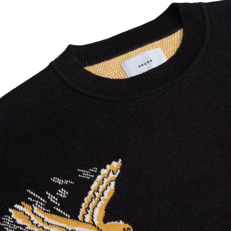 Rhude Eagle Souvenir Knit Crewneck Black/Yellow/Cream