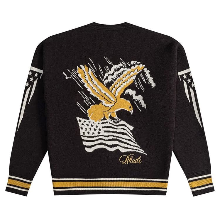 Rhude Eagle Souvenir Knit Crewneck Black/Yellow/Cream