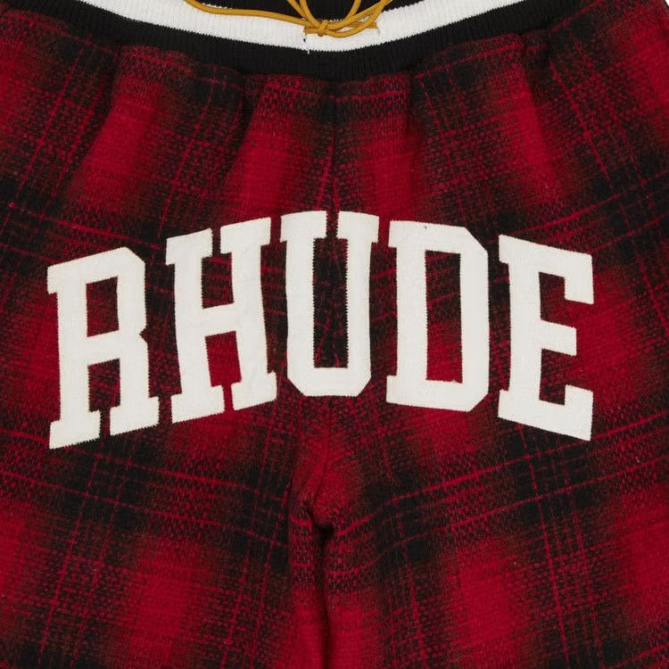 Rhude Flannel Collegiate Court Logo Shorts Red/Black