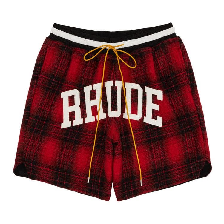Rhude Flannel Collegiate Court Logo Shorts Red/Black