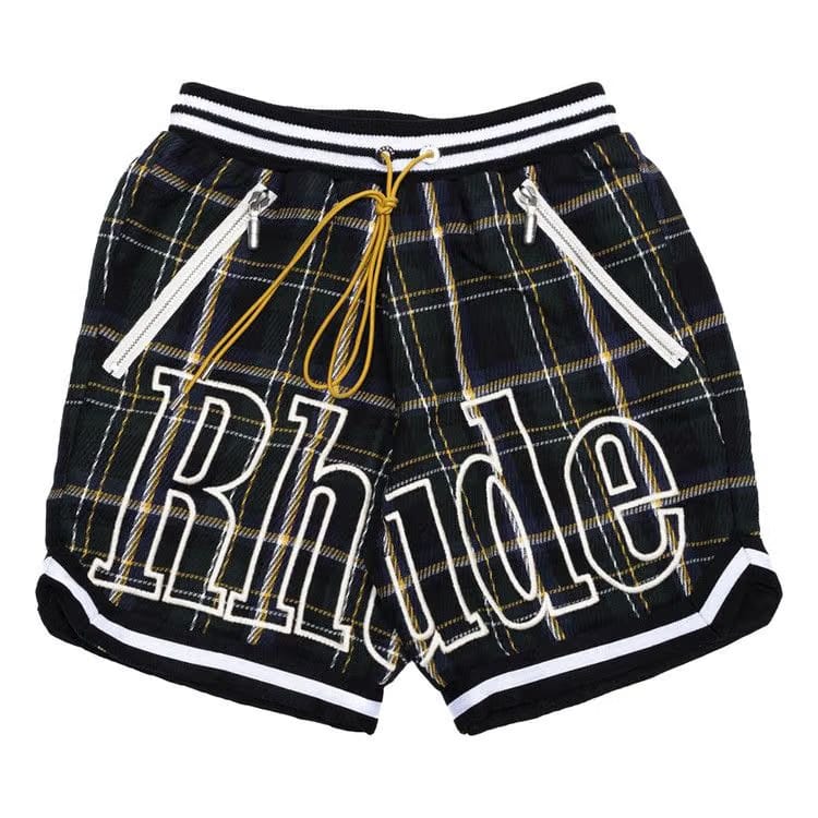 Rhude Flannel Court Logo Shorts Multicolor Green
