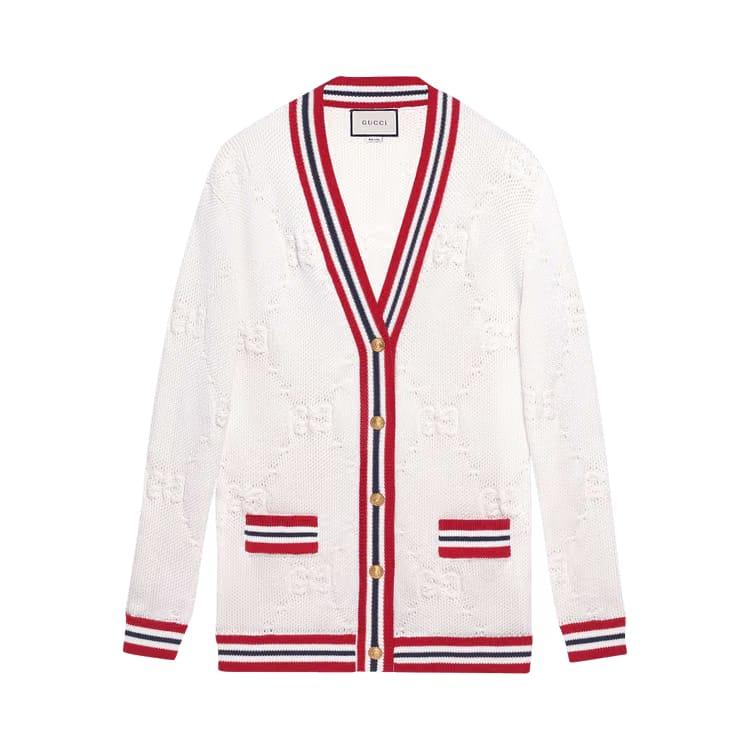 Gucci Sylvie Web Knit Cardigan Ivory/Red