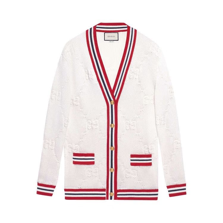 Gucci Sylvie Web Knit Cardigan Ivory/Red