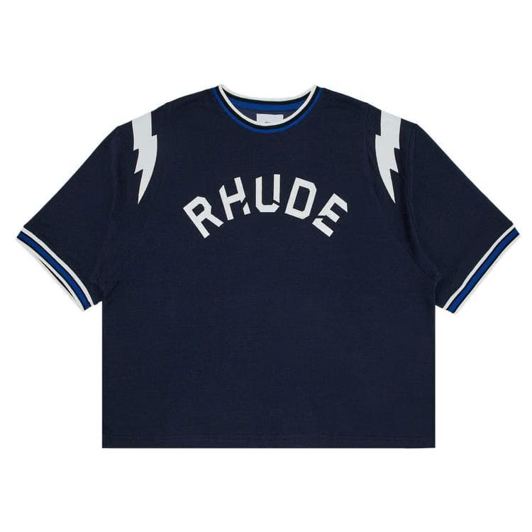 Rhude Logo Lightning Ringer T-Shirt Navy/White