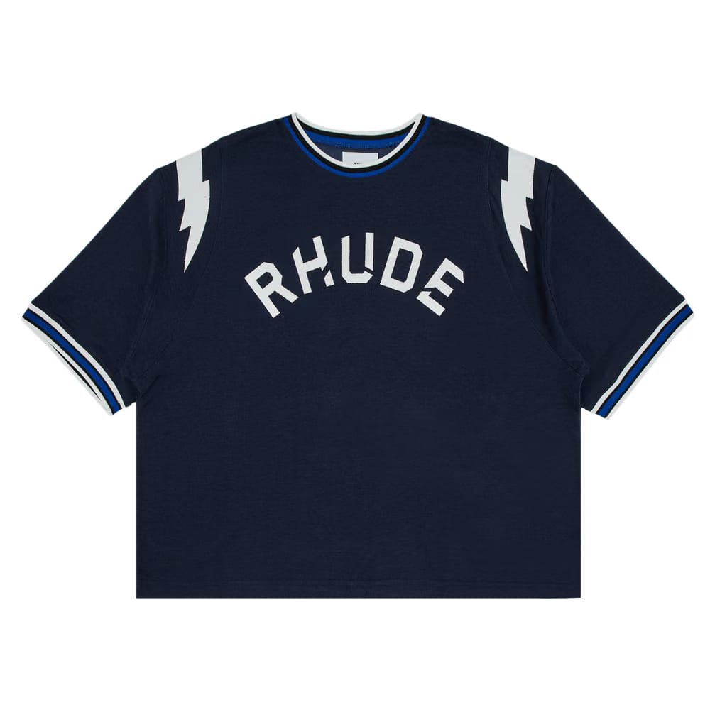 Rhude Logo Lightning Ringer T-Shirt Navy/White