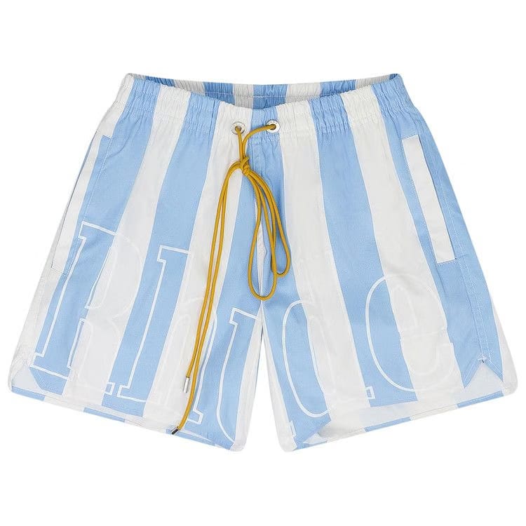 Rhude Logo Striped Swim Trunks Blue