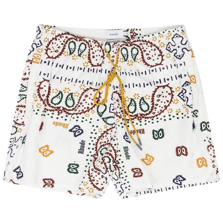 Rhude Logo Swim Trunks Cream