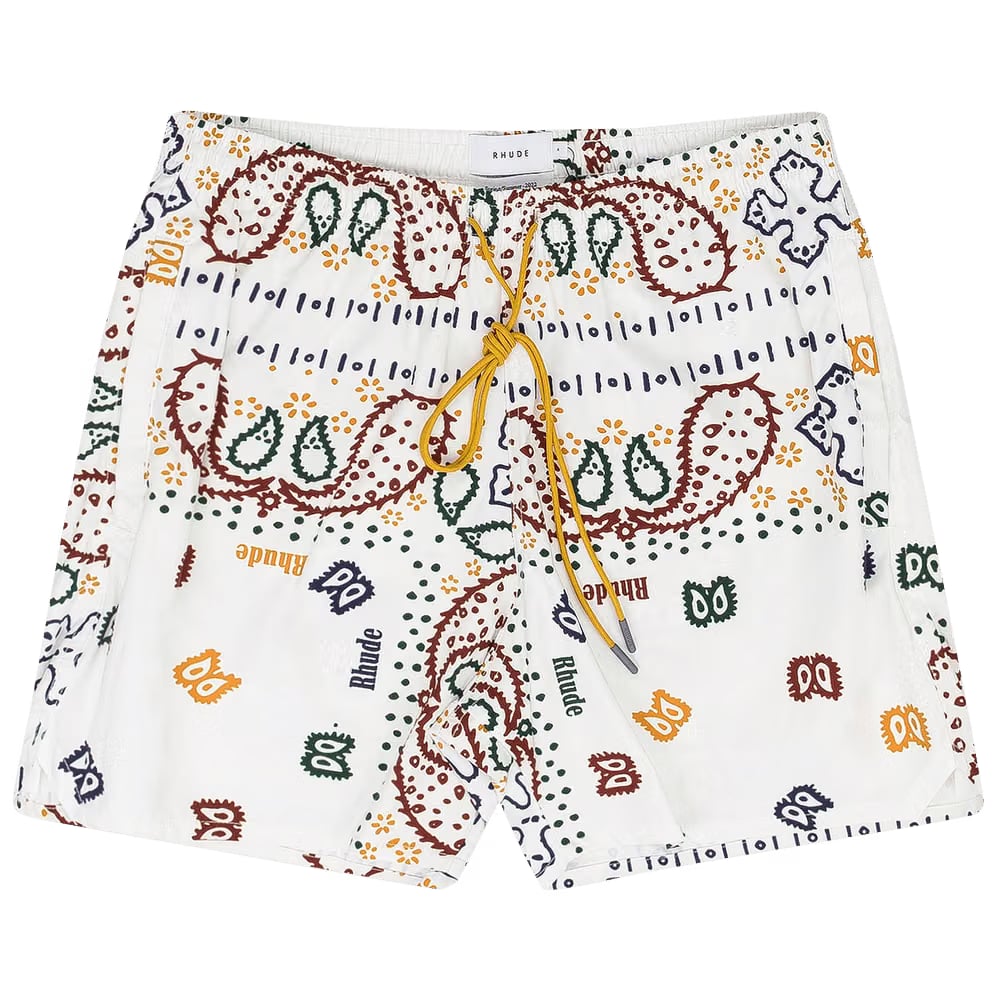 Rhude Logo Swim Trunks Cream