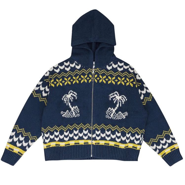 Rhude Palma Knit Zip Up Sweater Navy
