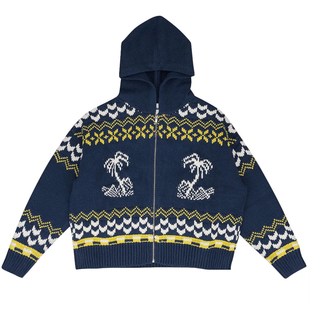 Rhude Palma Knit Zip Up Sweater Navy