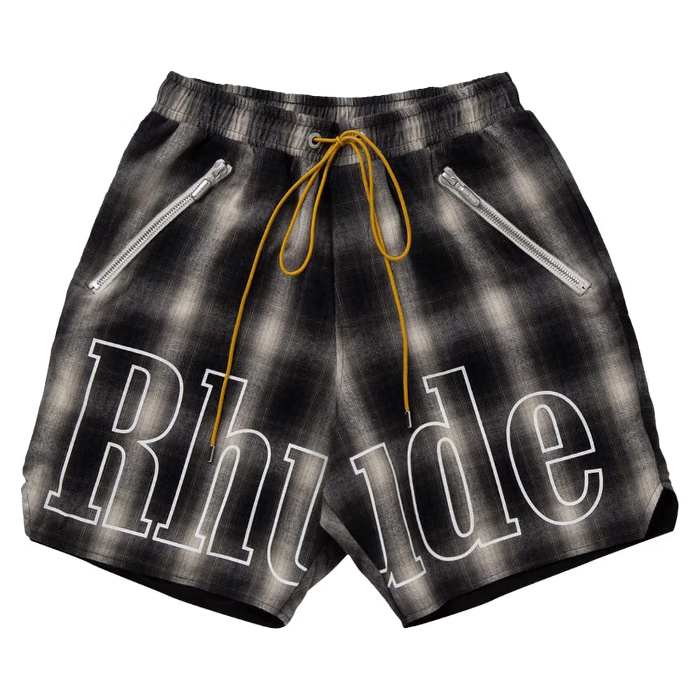 Rhude Plaid Logo Shorts Black/Grey