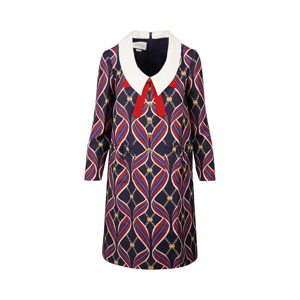 Gucci Ribbon Print Dress Blue