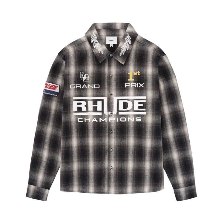 Rhude Racing Logo Printed Checked Shirt Black/Grey