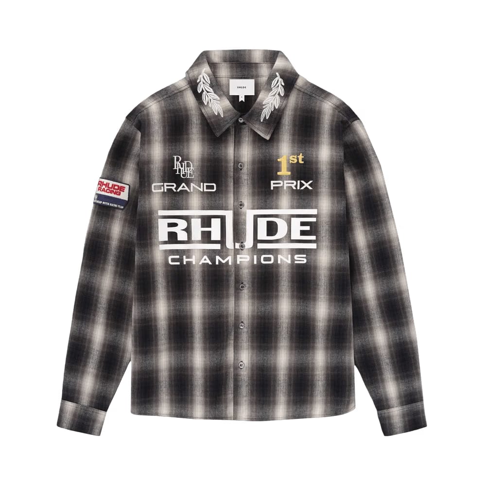 Rhude Racing Logo Printed Checked Shirt Black/Grey
