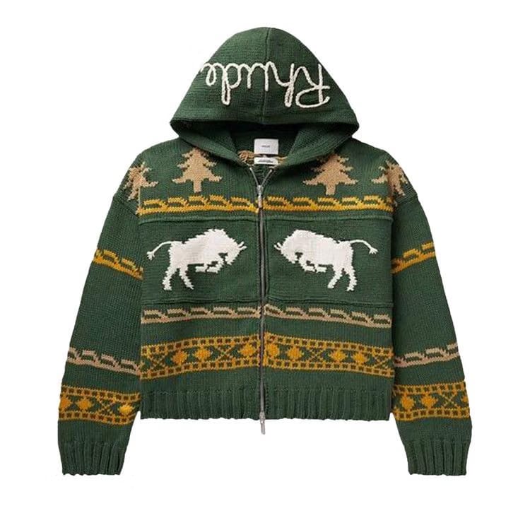 Rhude Raging Bull Knit Zip Hoodie Multicolor