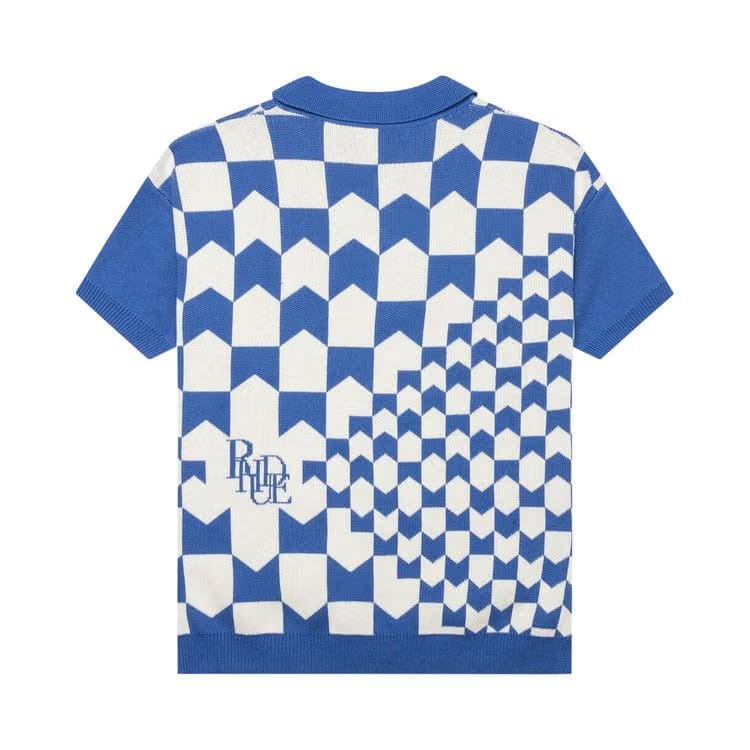 Rhude Rhacing Checkered Knit Polo Ivory/Blue