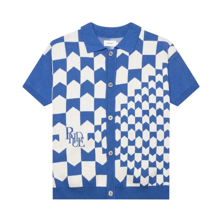 Rhude Rhacing Checkered Knit Polo Ivory/Blue