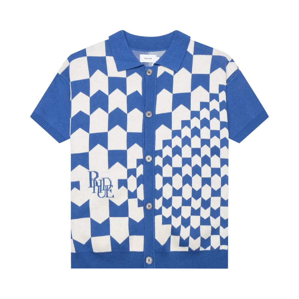 Rhude Rhacing Checkered Knit Polo Ivory/Blue