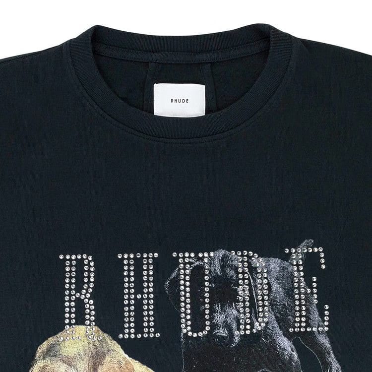 Rhude Rhinestone Hunting Dog T-Shirt Vintage Black