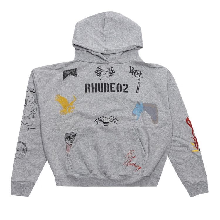 Rhude Scrible Hoodie Heather Grey