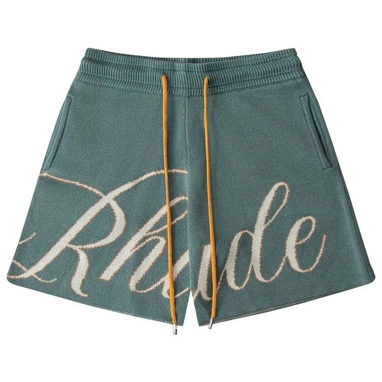Rhude Script Logo Knit Shorts Ivory/Sage