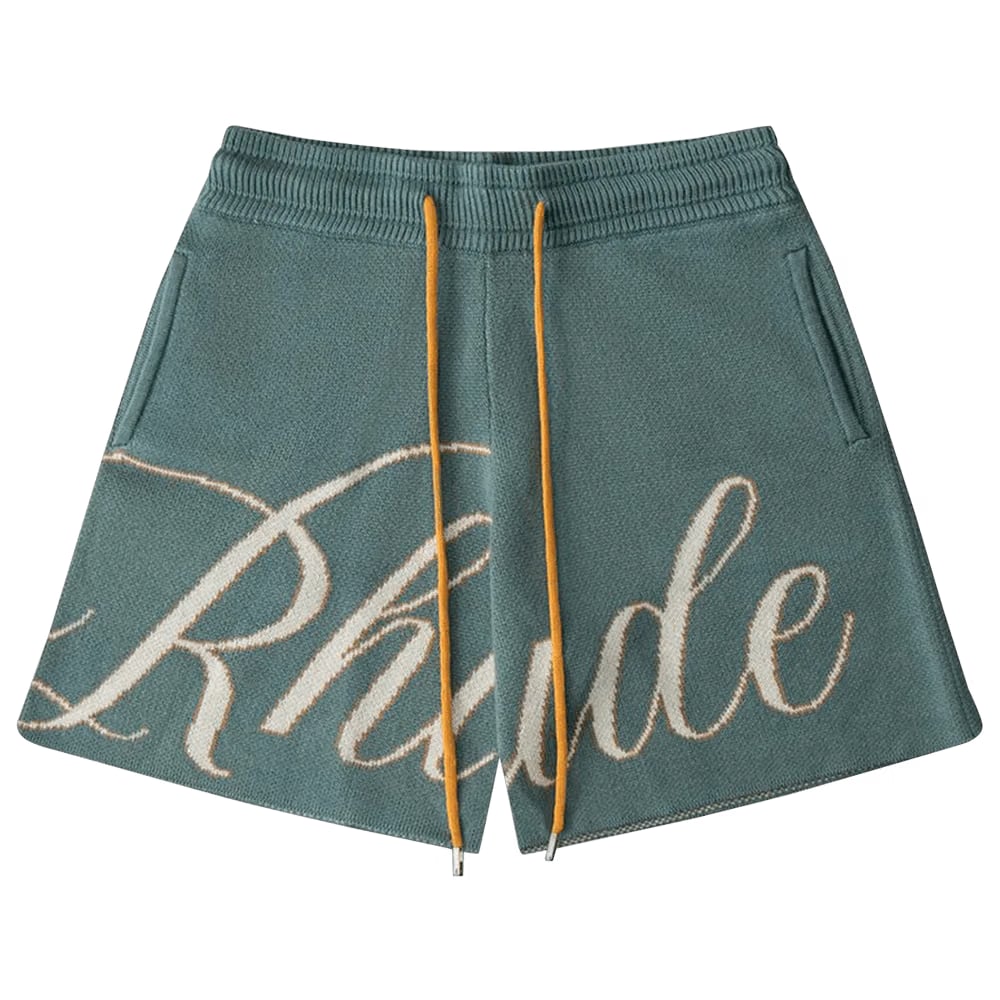 Rhude Script Logo Knit Shorts Ivory/Sage