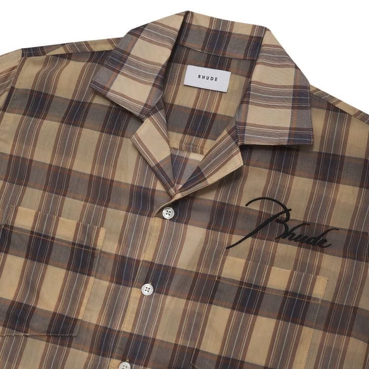 Rhude Sheer Plaid Button Down Tan