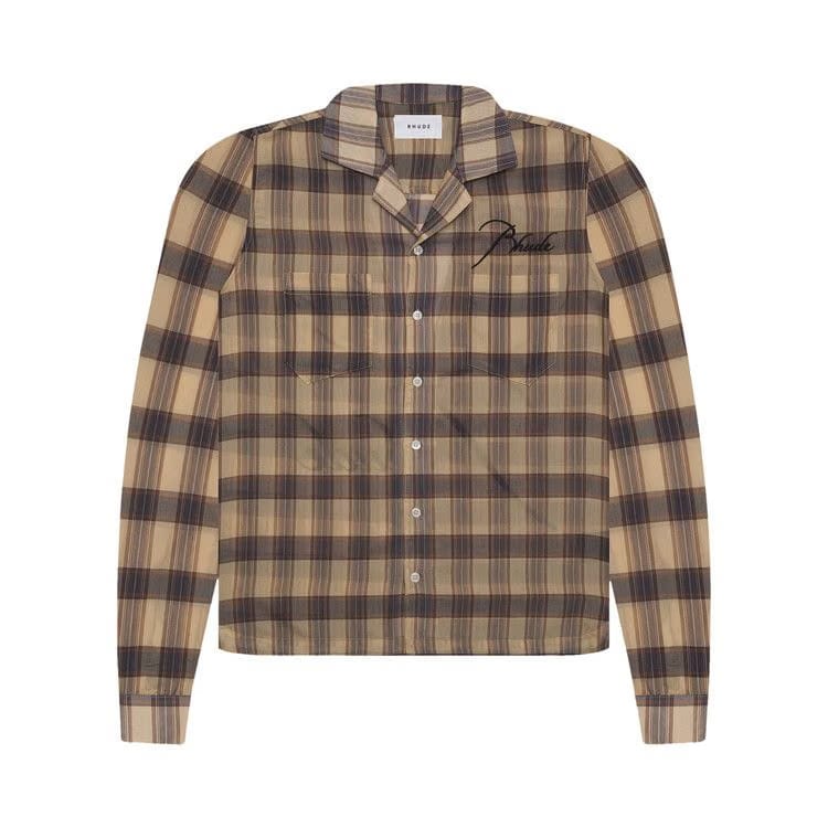 Rhude Sheer Plaid Button Down Tan