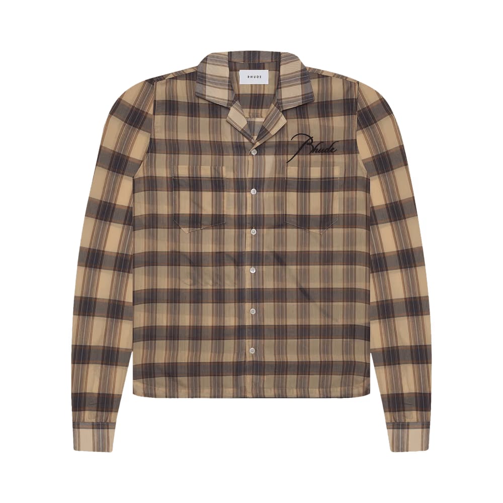 Rhude Sheer Plaid Button Down Tan