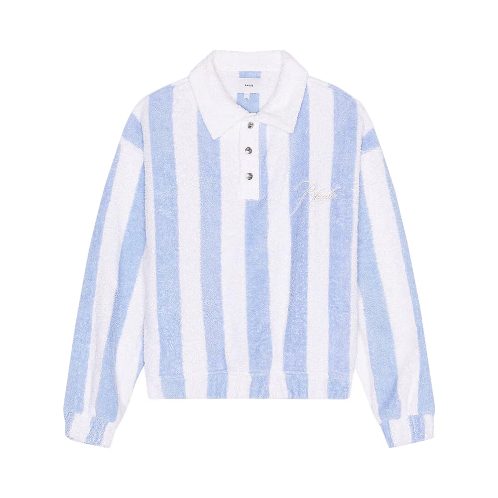 Rhude Striped Loop Terry Polo White/Light Blue