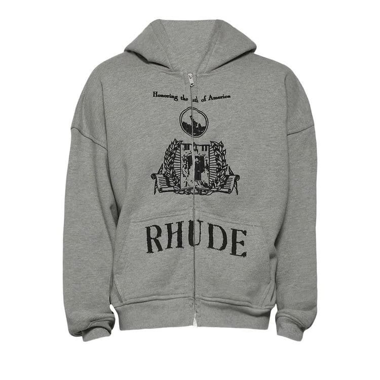 Rhude Youth Of America Zip Up Hoodie Heather Grey/Black