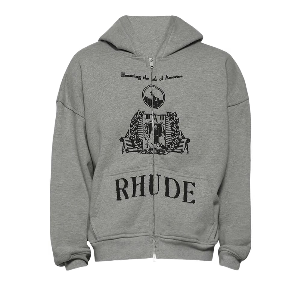 Rhude Youth Of America Zip Up Hoodie Heather Grey/Black