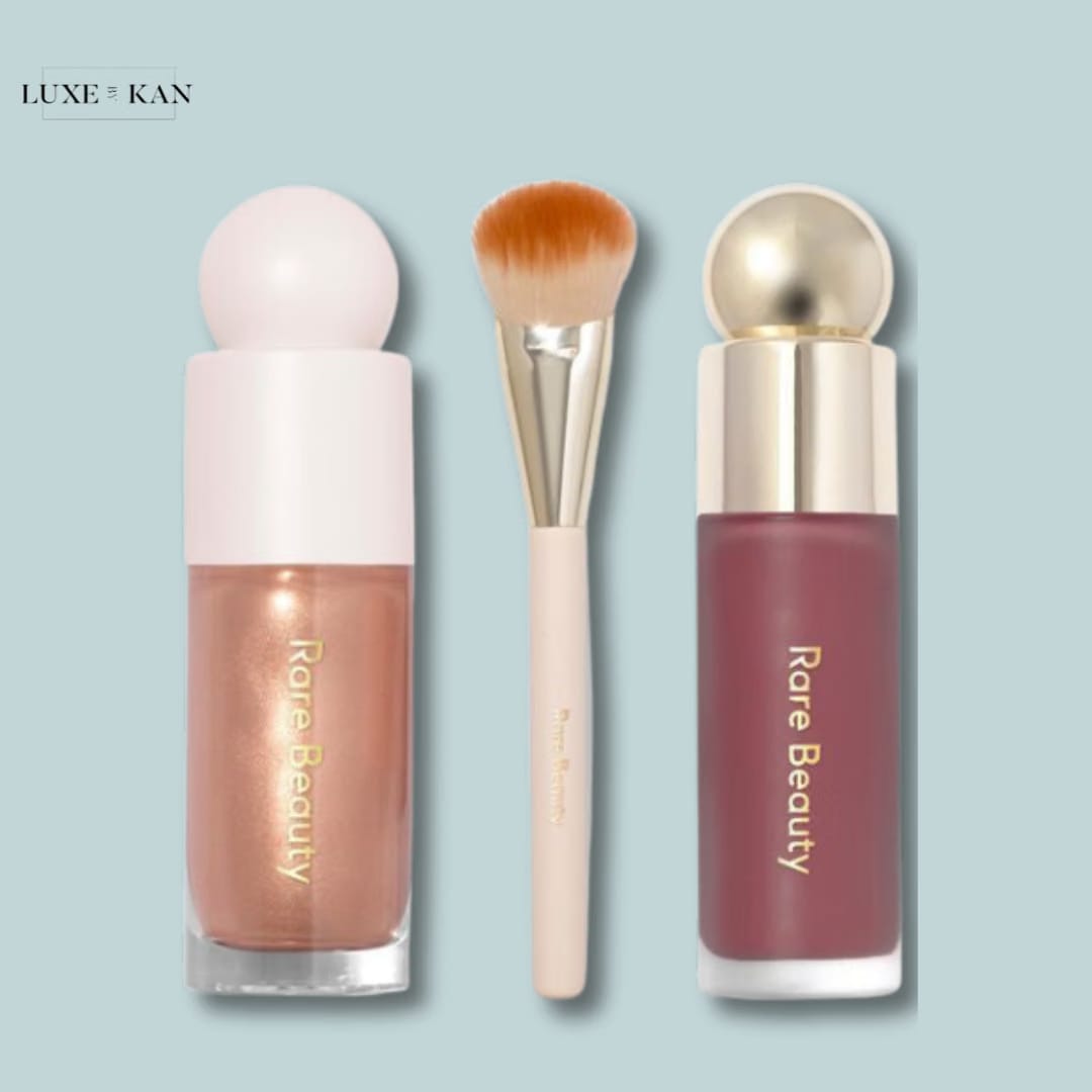 RARE BEAUTY TRIPLE THREAT SET: SOFT PINCH BLUSH, POSITIVE LUMINIZER, BLUSH BRUSH