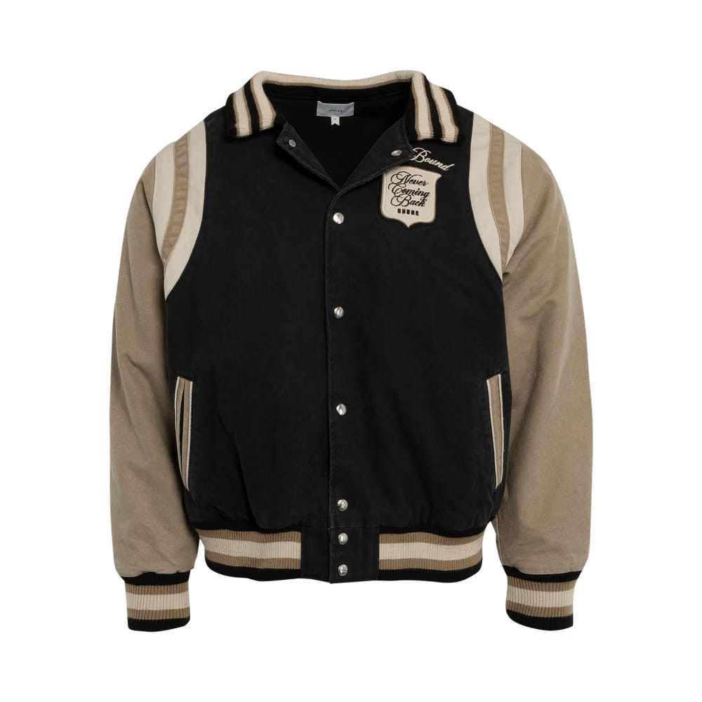 Rhude Washed Canvas Varsity Jacket Black/Khaki