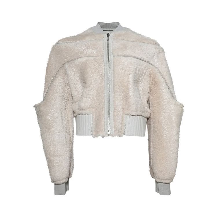 Rick Owens Girdered Cropped Bomber Jacket Pearl