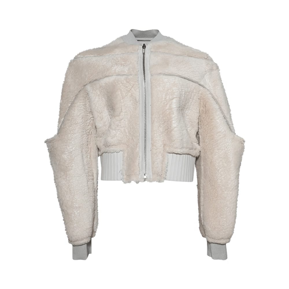 Rick Owens Girdered Cropped Bomber Jacket Pearl