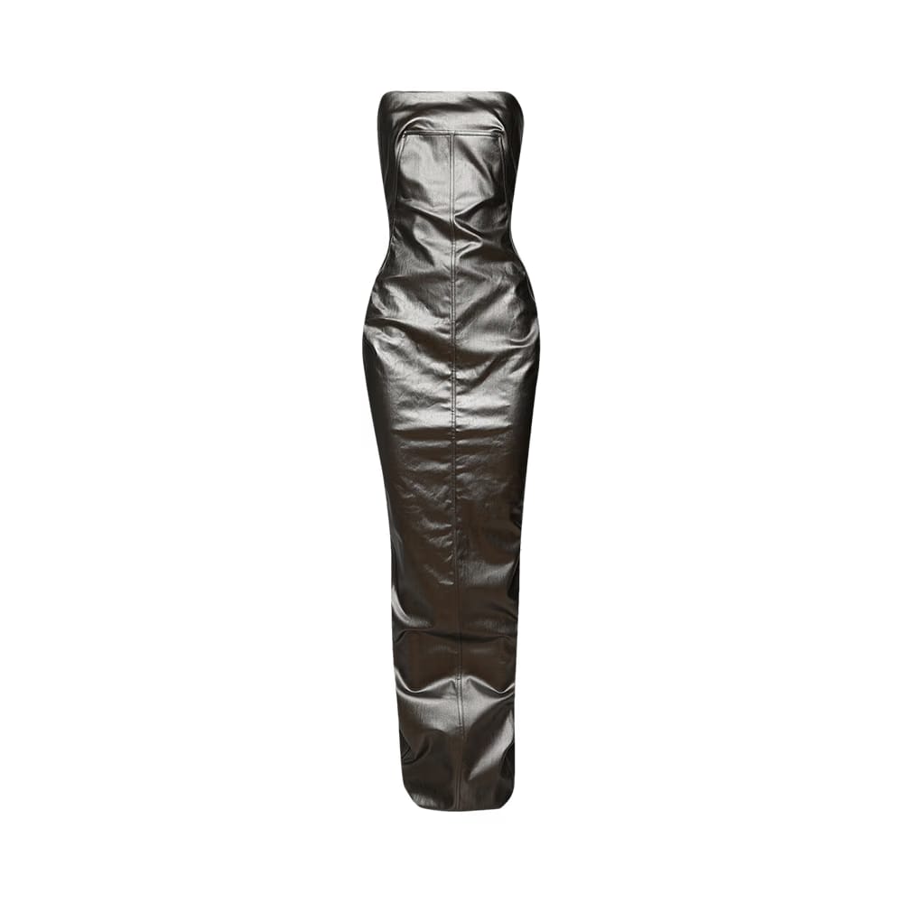 Rick Owens Strapless Bustier Gown Gun Metal