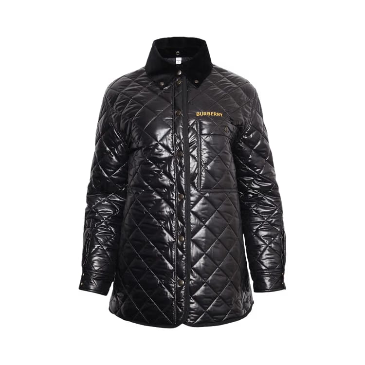Burberry Corduroy Collar Diamond Quilted Jacket Black