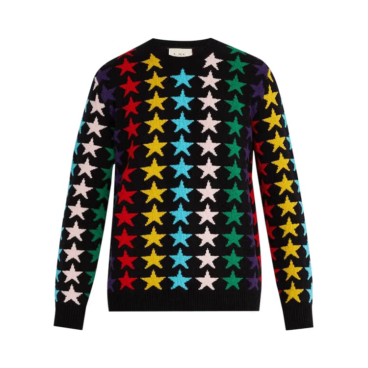 Gucci Star Intarsia Chunky Knit Wool Sweater Rainbow