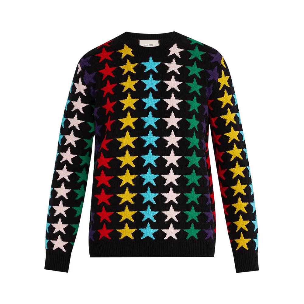 Gucci Star Intarsia Chunky Knit Wool Sweater Rainbow