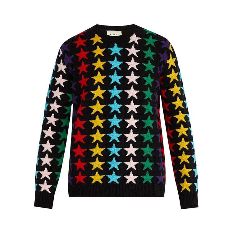Gucci Star Intarsia Chunky Knit Wool Sweater Rainbow