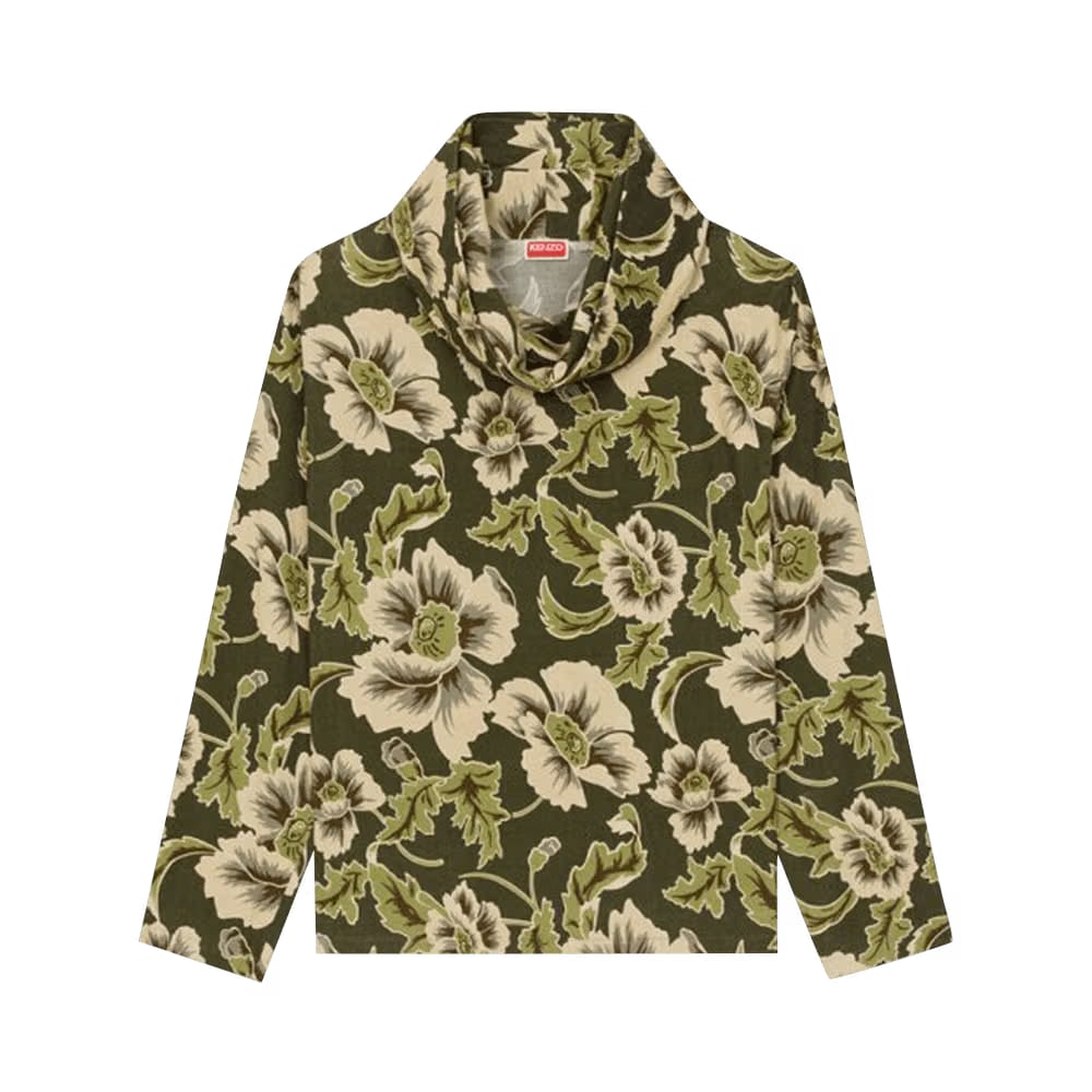 Kenzo Floral Print Rollneck Sweatshirt Dark Khaki